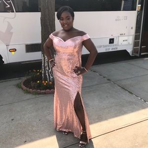 Sparkling Rose Gold Dress with Side Slit